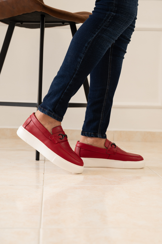 MOCASINES PARA HOMBRE EN CUERO COLOR ROJO / REF: FLOTER BENEVENTO