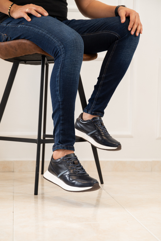 TENIS CUERO AZUL PARA HOMBRE REF: 3211 VENECIA