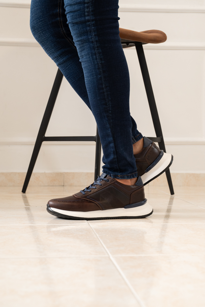 TENIS EN CUERO PARA HOMBRE COLOR MARRON X AZUL REF: D 16 AMSTERDA