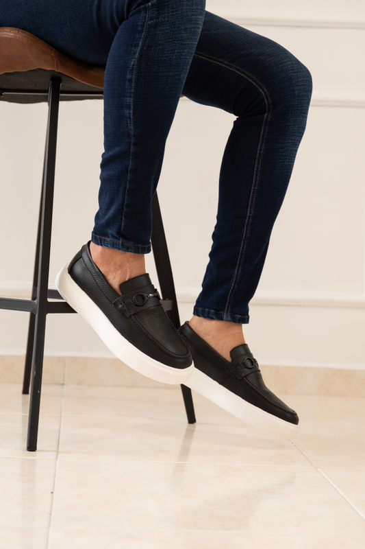 MOCASINES PARA HOMBRE EN CUERO COLOR NEGRO / REF: FLOTER BENEVENTO