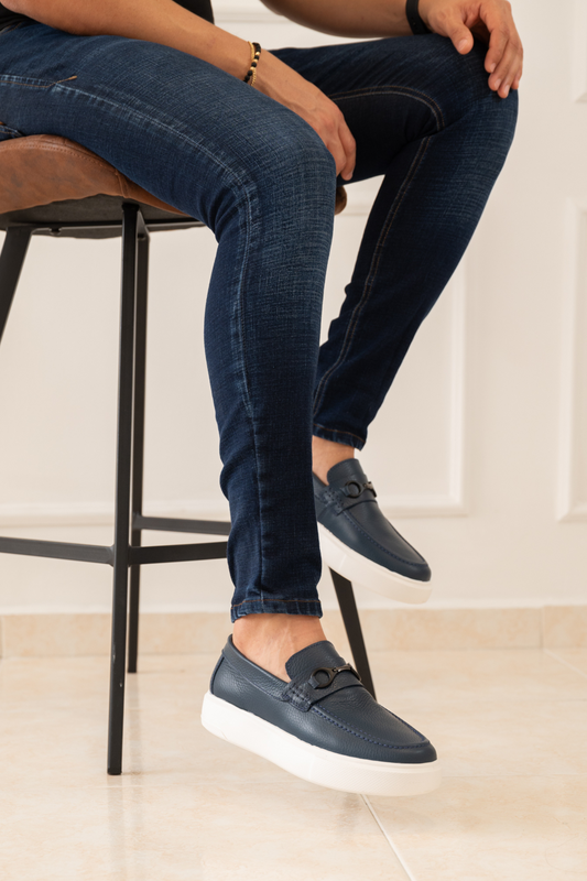 MOCASINES PARA HOMBRE EN CUERO COLOR AZUL / REF: FLOTER BENEVENTO