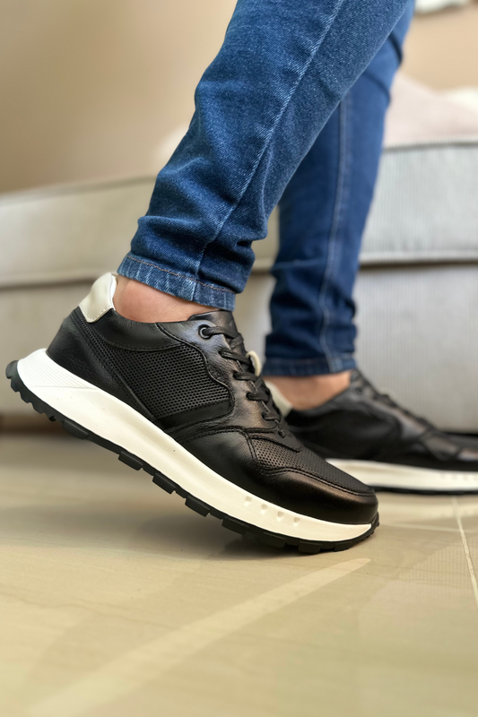 TENIS CUERO NEGRO X BLANCO PARA HOMBRE REF: 3211 VENECIA