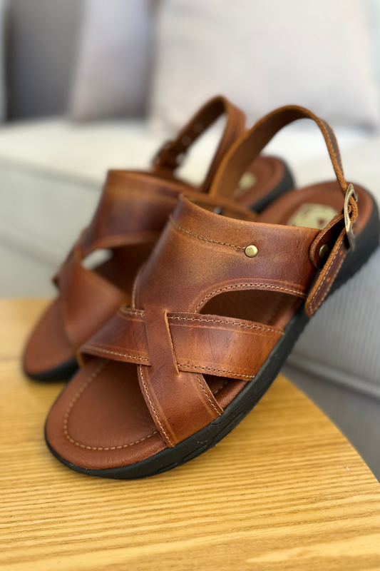 SANDALIAS PARA HOMBRE EN CUERO COLOR MIEL REF: ASCOLI