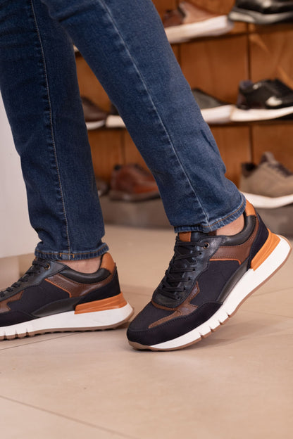 TENIS PARA HOMBRE EN CUERO AZUL  REF: ROMA 2123