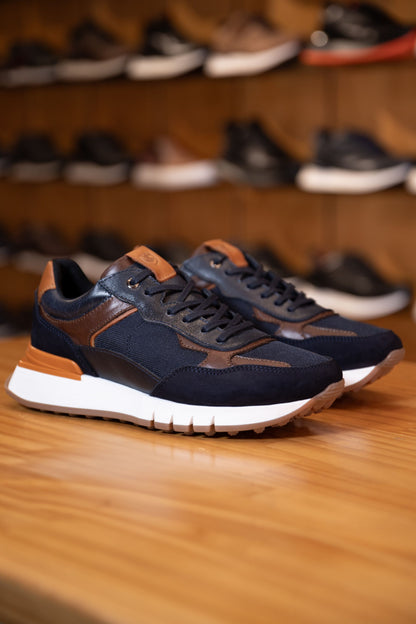 TENIS PARA HOMBRE EN CUERO AZUL  REF: ROMA 2123