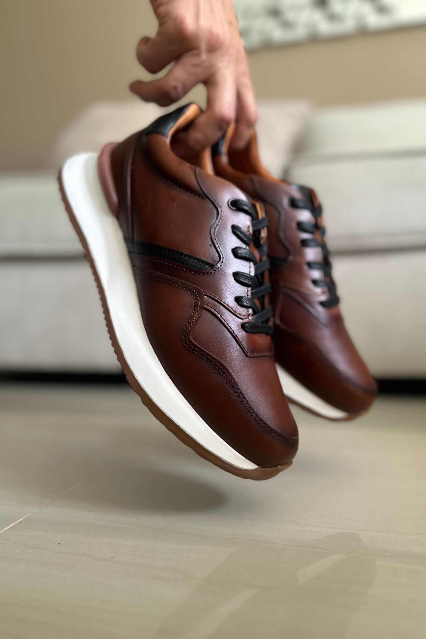 TENIS CUERO MIEL AEROGRAFO PARA HOMBRE REF: D19 VENECIA