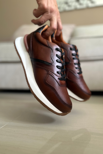 TENIS CUERO MIEL AEROGRAFO PARA HOMBRE REF: D19 VENECIA