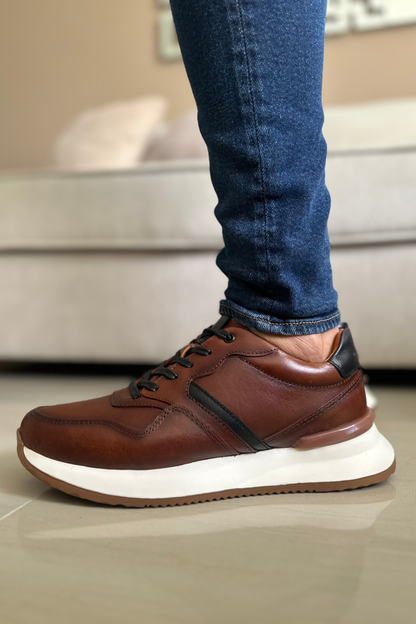 TENIS CUERO MIEL AEROGRAFO PARA HOMBRE REF: D19 VENECIA
