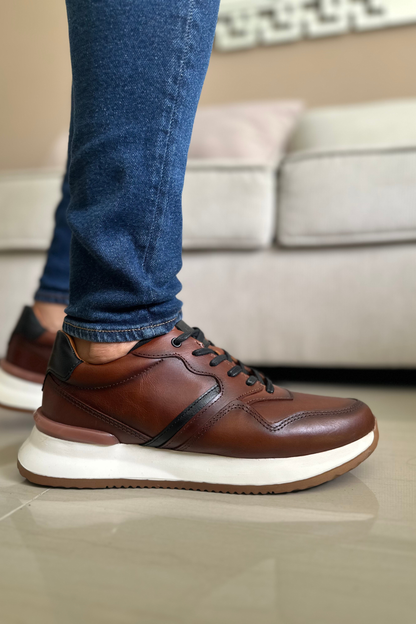 TENIS CUERO MIEL AEROGRAFO PARA HOMBRE REF: D19 VENECIA