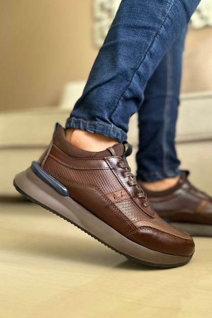 TENIS PARA HOMBRE EN CUERO COLOR CAFE X AZUL REF: 3217  BERGAMO