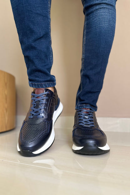 TENIS PARA HOMBRE EN CUERO AZUL X CAFE REF: D-12 IBIZA