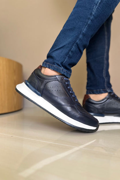 TENIS PARA HOMBRE EN CUERO AZUL X CAFE REF: D-12 IBIZA