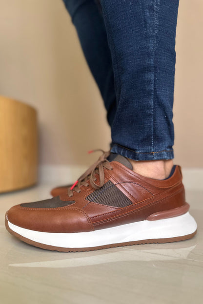 TENIS PARA HOMBRE EN CUERO COLOR MIEL X MALLA | REF: PALERMO 6414