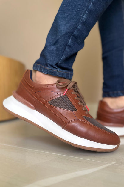 TENIS PARA HOMBRE EN CUERO COLOR MIEL X MALLA | REF: PALERMO 6414