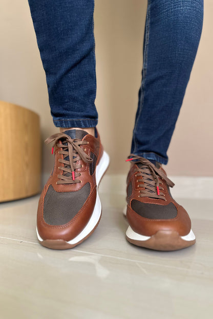 TENIS PARA HOMBRE EN CUERO COLOR MIEL X MALLA | REF: PALERMO 6414