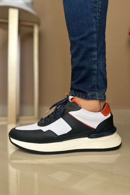 TENIS PARA HOMBRE EN CUERO BLANCO X AZUL X NARANJA / REF: REUS 6488