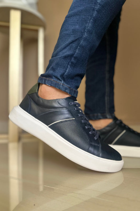 TENIS PARA HOMBRE EN CUERO AZUL X BLANCO REF: SIDNEY 3220