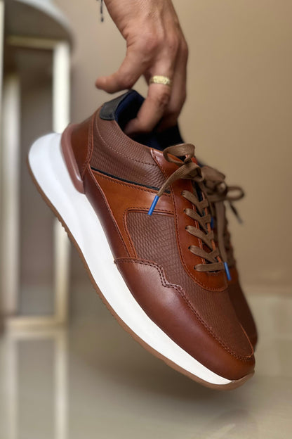 TENIS PARA HOMBRE EN CUERO MIEL  / REF: REUS 6488