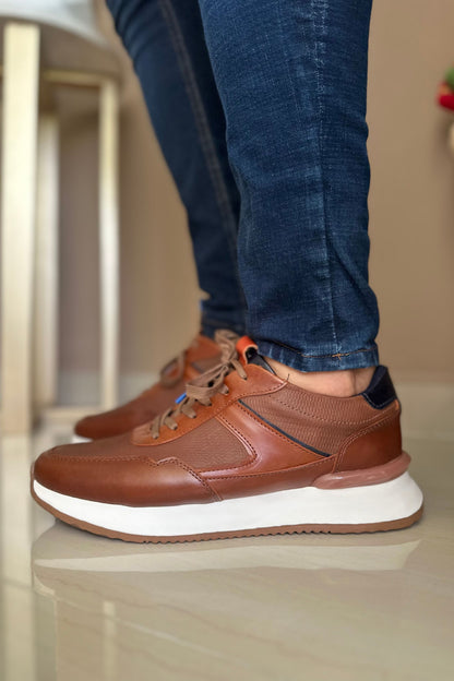 TENIS PARA HOMBRE EN CUERO MIEL  / REF: REUS 6488