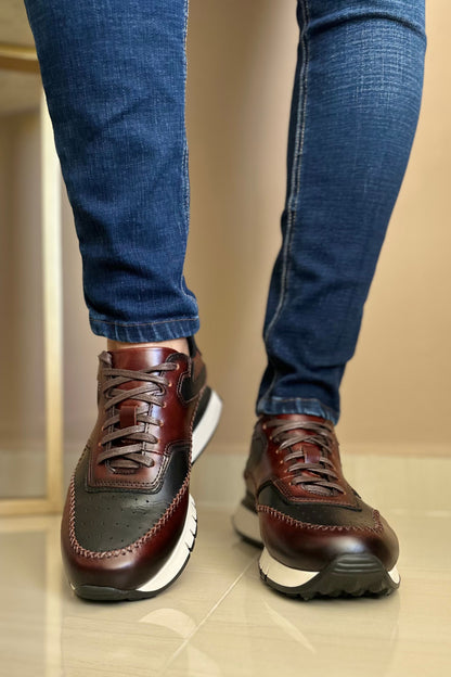 TENIS PARA HOMBRE EN CUERO COÑAC X NEGRO / REF VENETO FORTUNA