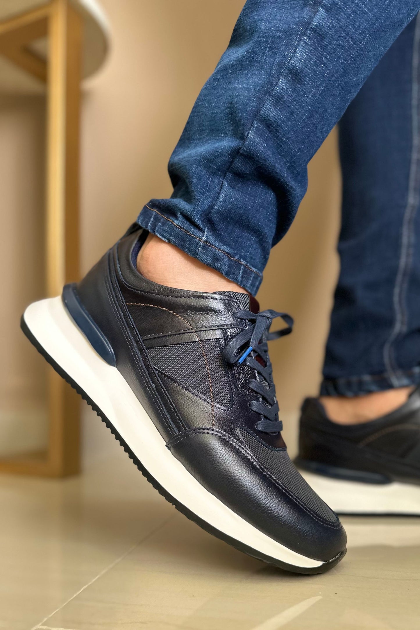 TENIS PARA HOMBRE EN CUERO COLOR AZUL X MALLA | REF: PALERMO 6414