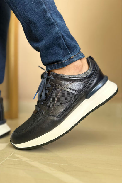 TENIS PARA HOMBRE EN CUERO COLOR AZUL X MALLA | REF: PALERMO 6414