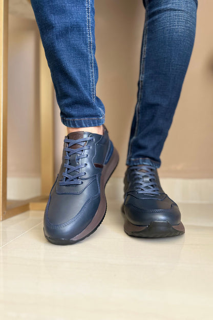 TENIS PARA HOMBRE EN CUERO AZUL MARINO REF: D19 VENECIA