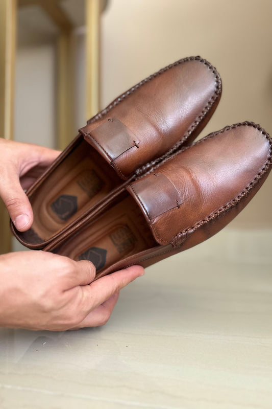 MOCASINES PARA HOMBRE EN CUERO MIEL AEROGRAFIADO / REF LAZIO