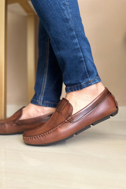 MOCASINES PARA HOMBRE EN CUERO MIEL AEROGRAFIADO / REF LAZIO