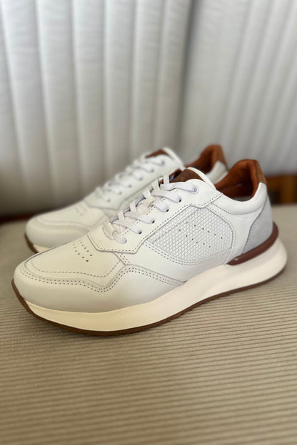 TENIS PARA HOMBRE EN CUERO BLANCO X MIEL REF: D 12 IBIZA