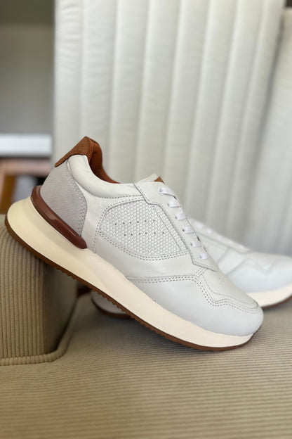 TENIS PARA HOMBRE EN CUERO BLANCO X MIEL REF: D 12 IBIZA