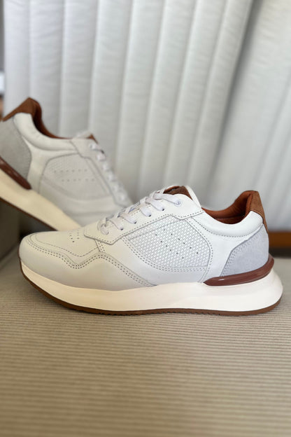 TENIS PARA HOMBRE EN CUERO BLANCO X MIEL REF: D 12 IBIZA