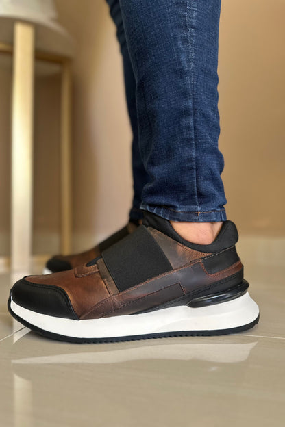 TENIS EN CUERO PARA HOMBRE EN CUERO CAFE ENCERDADO REF: D-17 BILBAO