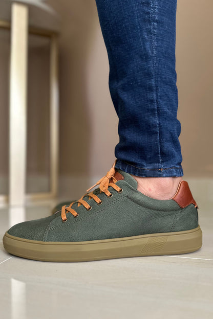 TENIS EN PARA HOMBRE EN CUERO VERDE X MIEL SUELA GOMA/ REF: ALESSANDRIA