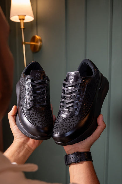 TENIS PARA HOMBRE EN CUERO FOLIA NEGRO / REF: TRAMONTI