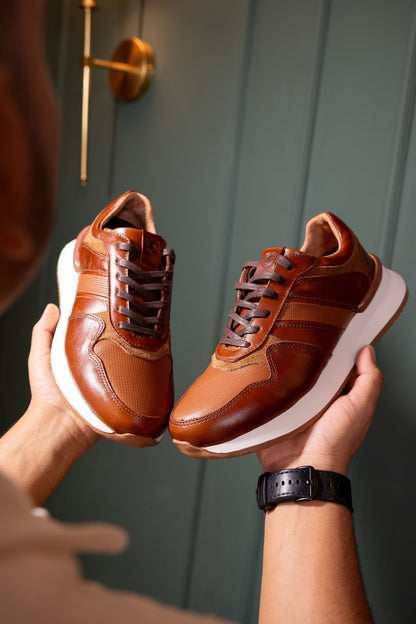 TENIS PARA HOMBRE EN CUERO MIEL SUELA EVA / REF: ASTI