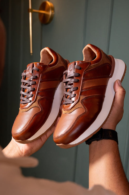 TENIS PARA HOMBRE EN CUERO MIEL SUELA EVA / REF: ASTI