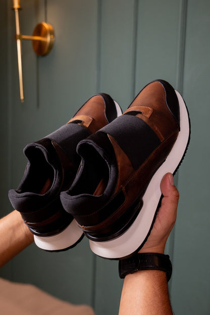 TENIS EN CUERO PARA HOMBRE EN CUERO CAFE ENCERDADO REF: D-17 BILBAO