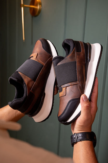 TENIS EN CUERO PARA HOMBRE EN CUERO CAFE ENCERDADO REF: D-17 BILBAO