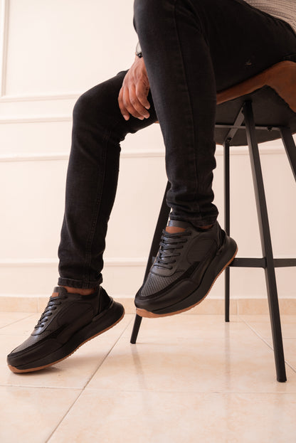 TENIS PARA HOMBRE EN CUERO NEGRO X CREPE  REF: VERONA 3205