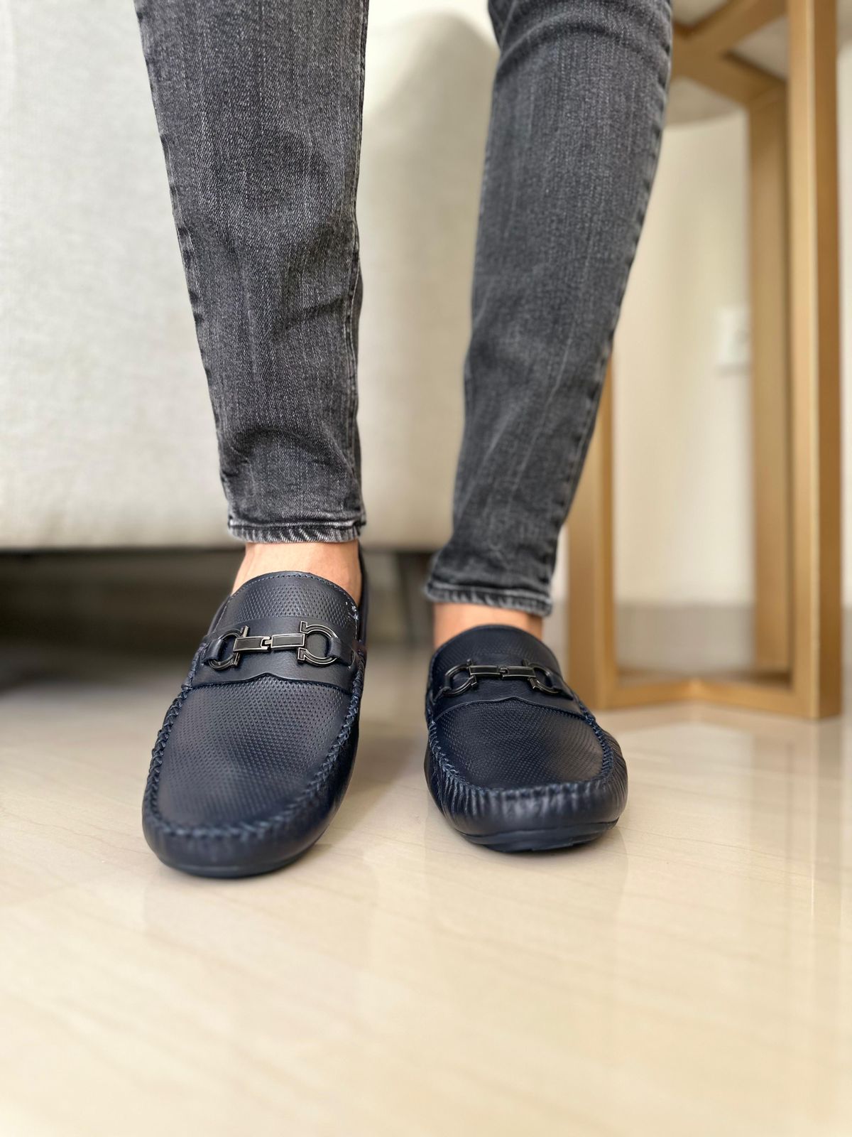 MOCASINES SILVESTRE EN CUERO AZUL PARA HOMBRE / TOÑ:1002