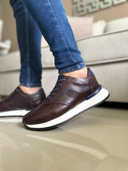 TENIS EN CUERO PARA HOMBRE COLOR MARRON X AZUL REF: D 16 AMSTERDAM