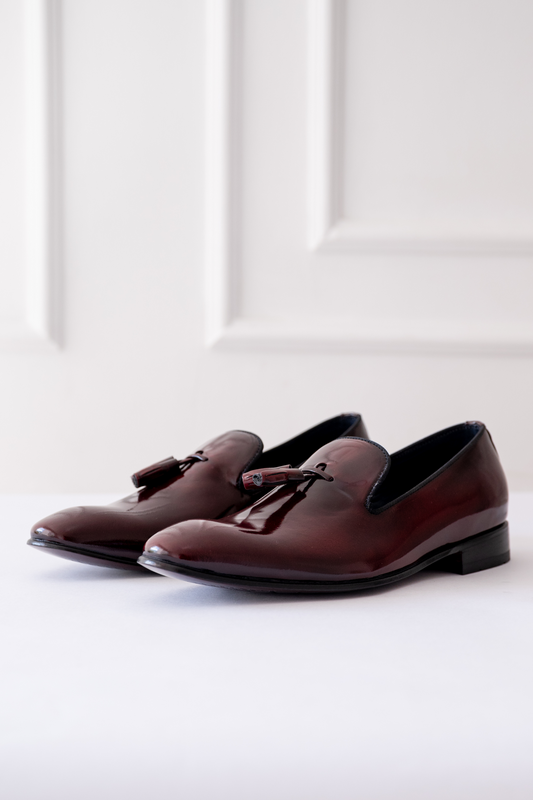 SLIPPERS BASILIO EN CUERO BRILLANTE VINOTINTO PARA HOMBRE  / REF: LUZ 1707