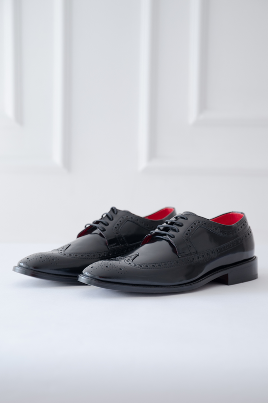 ZAPATO DERBY CRISTIAN DE CUERO NEGRO BRILLANTE PARA HOMBRE / REF:LUZ CARACAS
