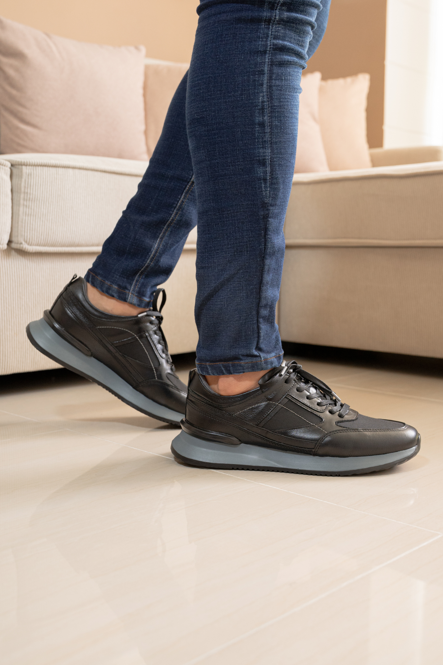 TENIS PARA HOMBRE EN CUERO COLOR NEGRO X MALLA | REF: PALERMO 6414