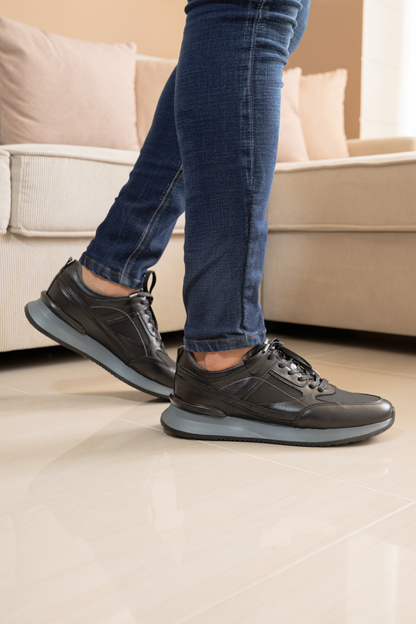 TENIS PARA HOMBRE EN CUERO COLOR NEGRO X MALLA | REF: PALERMO 6414