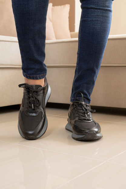 TENIS PARA HOMBRE EN CUERO COLOR NEGRO X MALLA | REF: PALERMO 6414