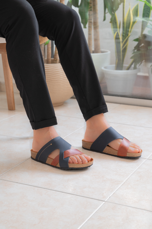 SANDALIAS PARA HOMBRE EN CUERO COLOR AZUL X MIEL REF: 12 FERMO