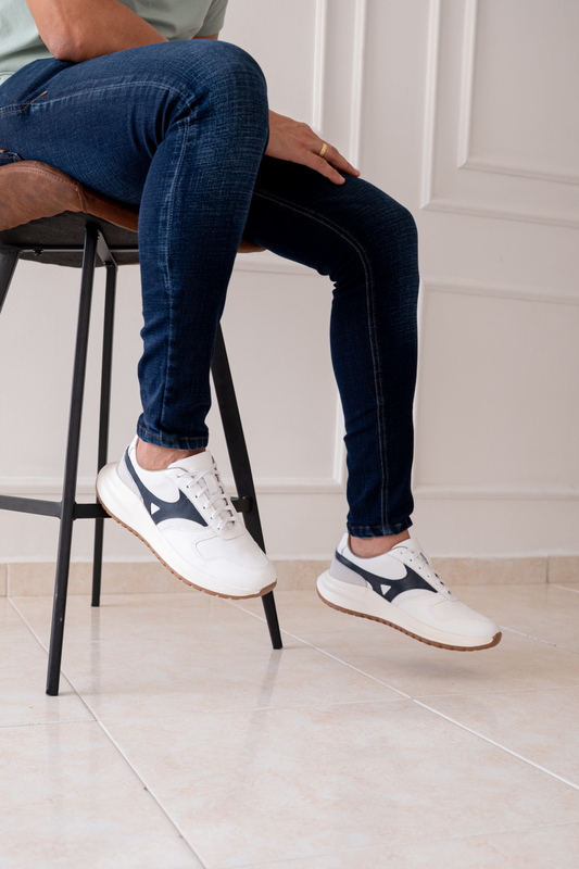 TENIS EN CUERO PARA HOMBRE COLOR BLANCO X AZUL REF: COVEÑAS
