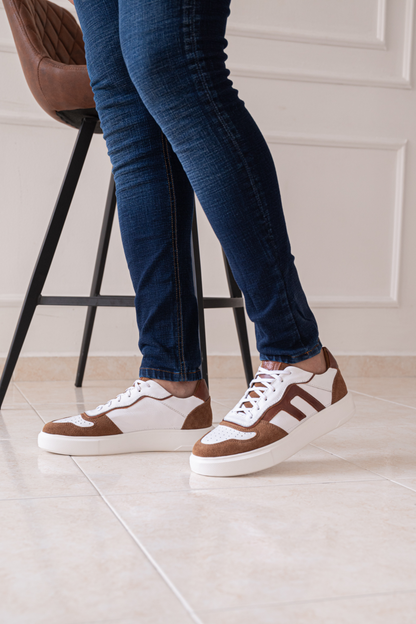 TENIS EN CUERO PARA HOMBRE COLOR BLANCO X MIEL REF: 616 PARMA